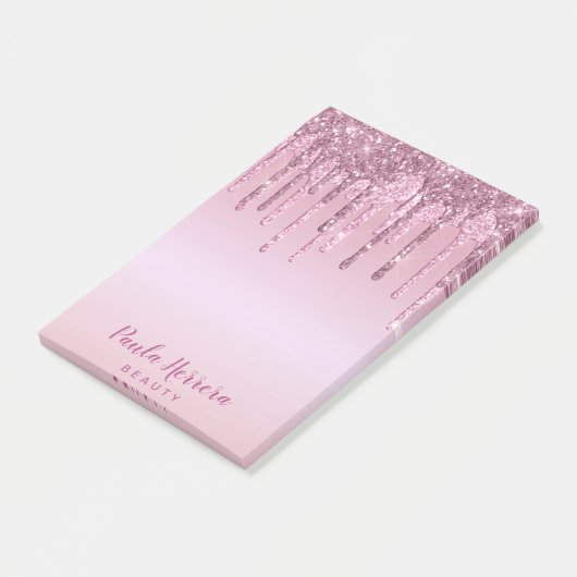 Elegant stijlvol roze roze roze goudglitterdruppel post-it® notes (Schuin)
