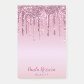 Elegant stijlvol roze roze roze goudglitterdruppel post-it® notes (Voorkant)