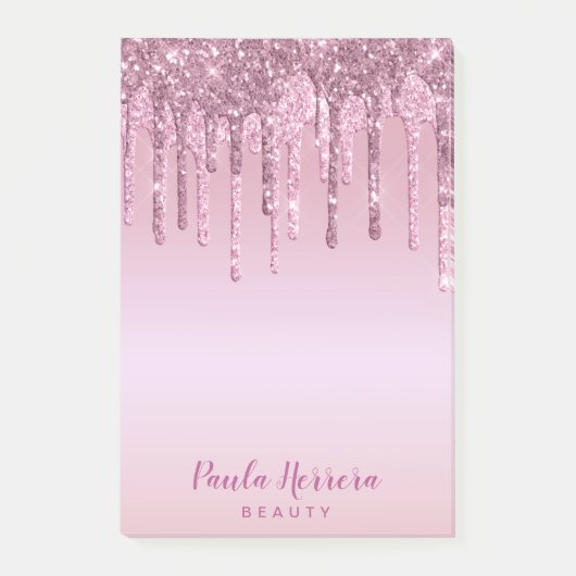 Elegant stijlvol roze roze roze goudglitterdruppel post-it® notes (Voorkant)