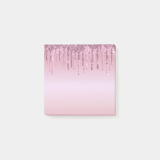 Elegant stijlvol roze roze roze goudglitterdruppel post-it® notes (Voorkant)