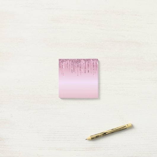 Elegant stijlvol roze roze roze goudglitterdruppel post-it® notes (Op bureau)