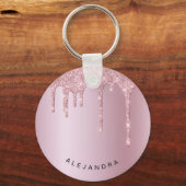 Elegant stijlvol roze roze roze goudglitterdruppel sleutelhanger (Voorkant)