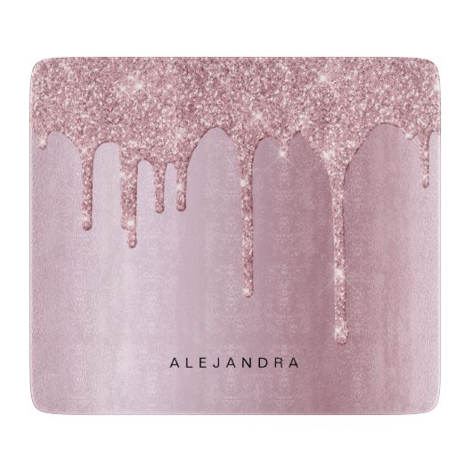 Elegant stijlvol roze roze roze goudglitterdruppel snijplank (Voorkant)