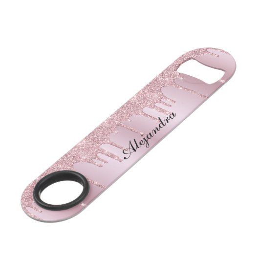 Elegant stijlvol roze roze roze goudglitterdruppel speed flessenopener (Voorkant Gekanteld)