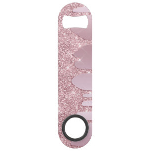 Elegant stijlvol roze roze roze goudglitterdruppel speed flessenopener