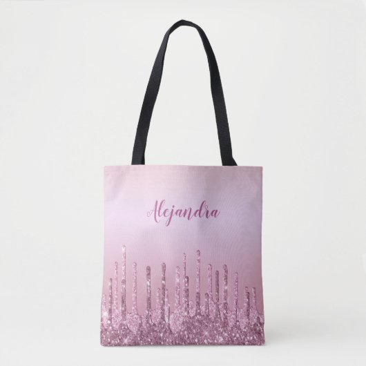 Elegant stijlvol roze roze roze goudglitterdruppel tote bag (Voorkant)