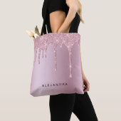 Elegant stijlvol roze roze roze goudglitterdruppel tote bag (Dichtbij)
