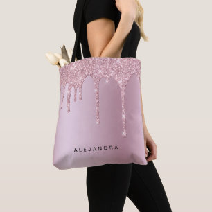 Elegant stijlvol roze roze roze goudglitterdruppel tote bag