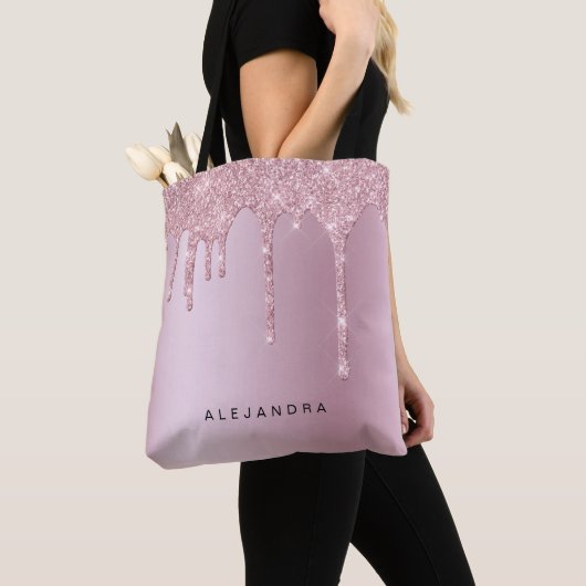 Elegant stijlvol roze roze roze goudglitterdruppel tote bag (Dichtbij)