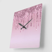 Elegant stijlvol roze roze roze goudglitterdruppel vierkante klok (Hoek)