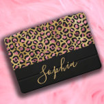 Elegant stijlvol roze zwarte goudluipaard iPad pro cover<br><div class="desc">Een elegante en stijlvolle,  roze,  gouden en zwarte lintafdruk iPad Pro-afdekking,  aangepast met jouw naam in een modern script.</div>