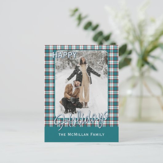 Elegant stijlvol rustiek speelpatroon feestdagenkaart (Staand voorkant)