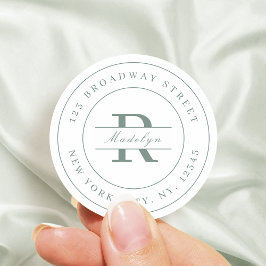 Elegant stijlvol salie minimalist retouradres  ronde sticker