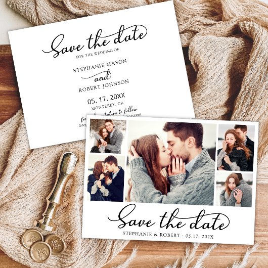 Elegant Stijlvol Script 3 Fotocollage Bruiloft Save The Date
