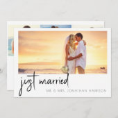 Elegant stijlvol script 4 Foto gewoon gehuwd met E Kaart (Voorkant / Achterkant)