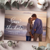 Elegant Stijlvol Script Foto Bruiloft Bewaar de da Aankondigingskaart