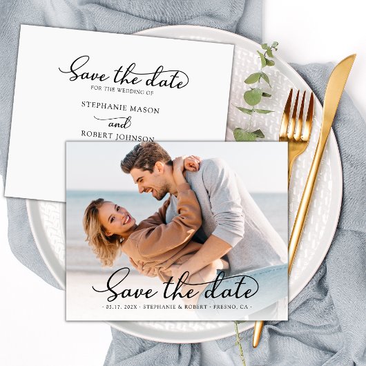 Elegant Stijlvol Script Foto Bruiloft Save The Date
