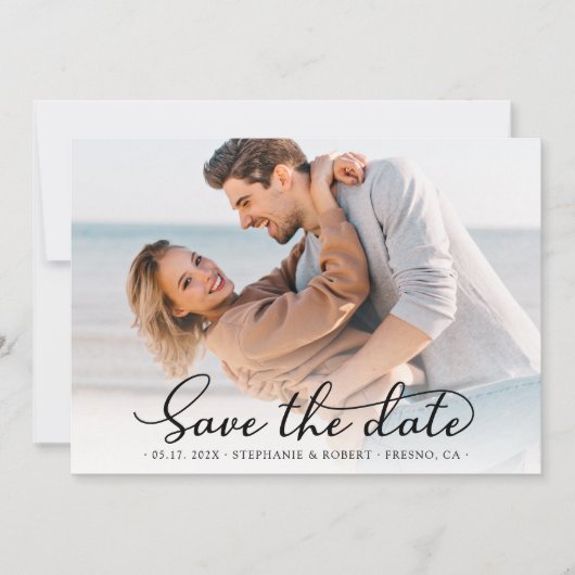 Elegant Stijlvol Script Foto Bruiloft Save The Date (Voorkant)