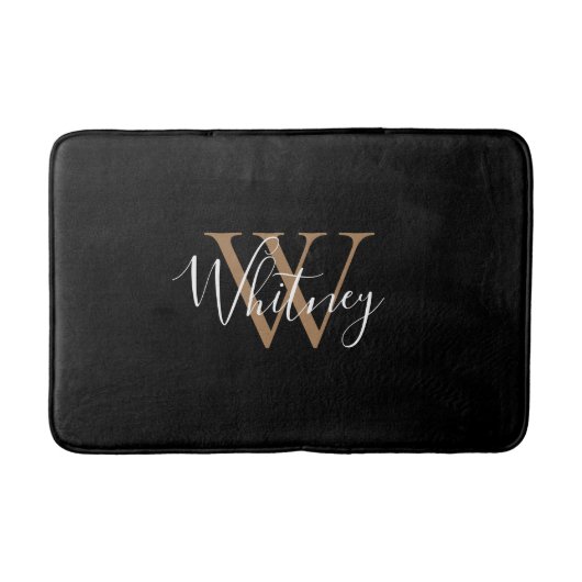 Elegant stijlvol Script Name Gold Black Monogram Badmat (Voorkant)