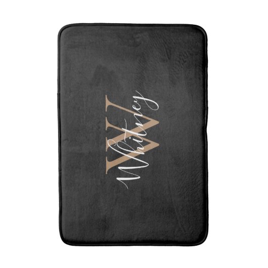 Elegant stijlvol Script Name Gold Black Monogram Badmat (Voorkant Verticaal)