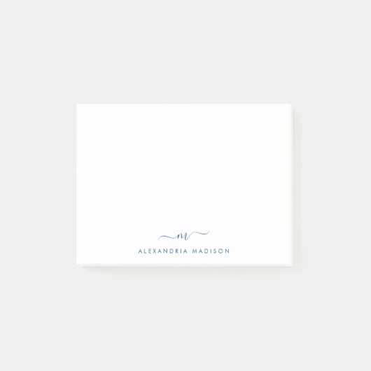 Elegant Stijlvol Script Navy Blue Monogram Kantoor Post-it® Notes (Voorkant)