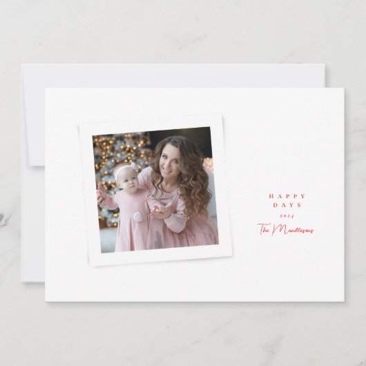 Elegant stijlvol script Rood Wit Happy Days Foto Feestdagenkaart (Voorkant)