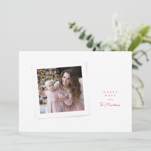 Elegant stijlvol script Rood Wit Happy Days Foto Feestdagenkaart (Staand voorkant)