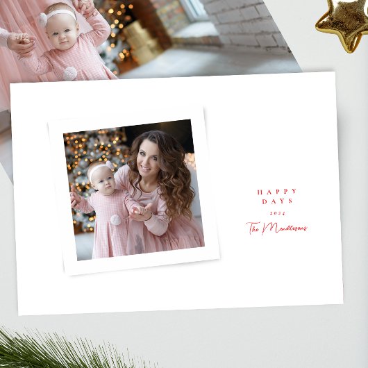 Elegant stijlvol script Rood Wit Happy Days Foto Feestdagenkaart