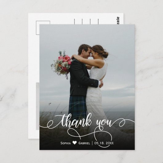 Elegant Stijlvol Script Trouwfoto Bedankt Briefkaart (Voorkant / Achterkant)