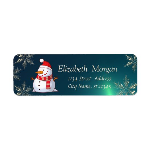 Elegant Stijlvol, Snowman, Snowflakes, Groen Etiket (Voorkant)