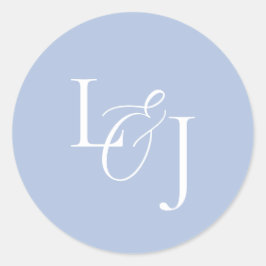 Elegant & Stijlvol Stoffig Blauw Monogram Bruiloft Ronde Sticker