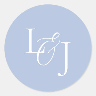 Elegant & Stijlvol Stoffig Blauw Monogram Bruiloft Ronde Sticker