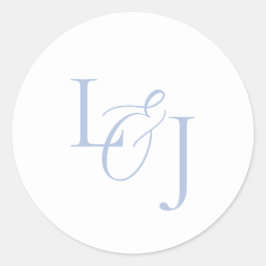 Elegant & Stijlvol Stoffig Blauw Monogram Bruiloft Ronde Sticker