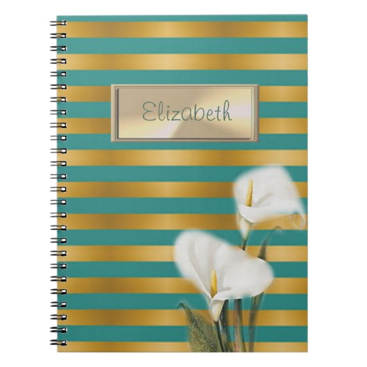 Elegant Stijlvol, Striped, Calla Lily, Gepersonali Notitieboek (Voorkant)