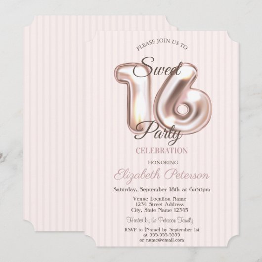 Elegant stijlvol striped Sweet 16 Kaart (Voorkant / Achterkant)