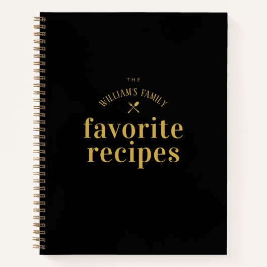 Elegant Stijlvol Trendy Zwart en Goud Blank Recept Notitieboek (Voorkant)