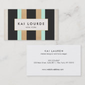 Elegant stijlvol Turquoise Gold en zwarte striped Visitekaartje (Voorkant / Achterkant)