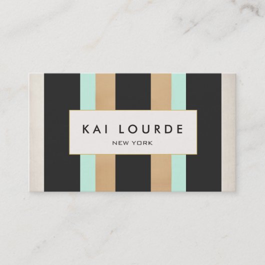 Elegant stijlvol Turquoise Gold en zwarte striped Visitekaartje (Voorkant)