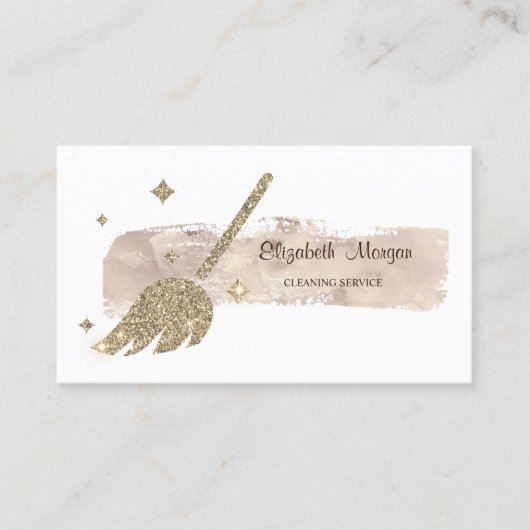 Elegant stijlvol verf Slag Gold Glitter Broom Visitekaartje (Voorkant)