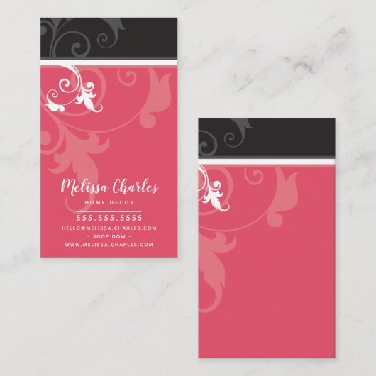 ELEGANT stijlvol verve gebladerte meloen rood zwar Visitekaartje (Voorkant / Achterkant)