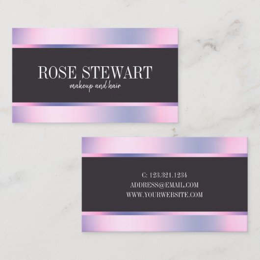 Elegant, stijlvol, violet, holografisch en haarfij visitekaartje (Voorkant / Achterkant)