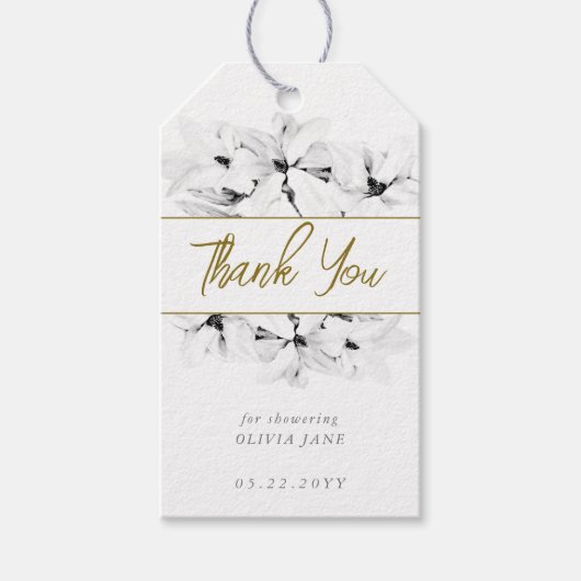 Elegant Stijlvol White Magnolias Gold Vrijgezellen Cadeaulabel (Voorkant)