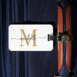 Elegant Stijlvol Wit Goud Monogram Initiaal Script Bagagelabel