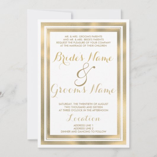 Elegant stijlvol witgoud lijst Bruiloft Kaart (Voorkant)
