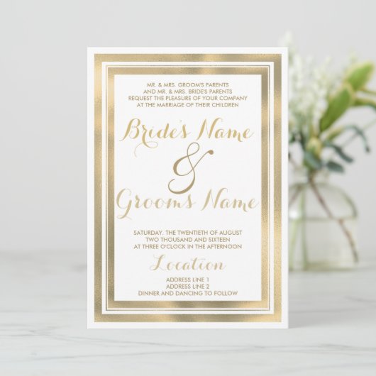 Elegant stijlvol witgoud lijst Bruiloft Kaart (Staand voorkant)