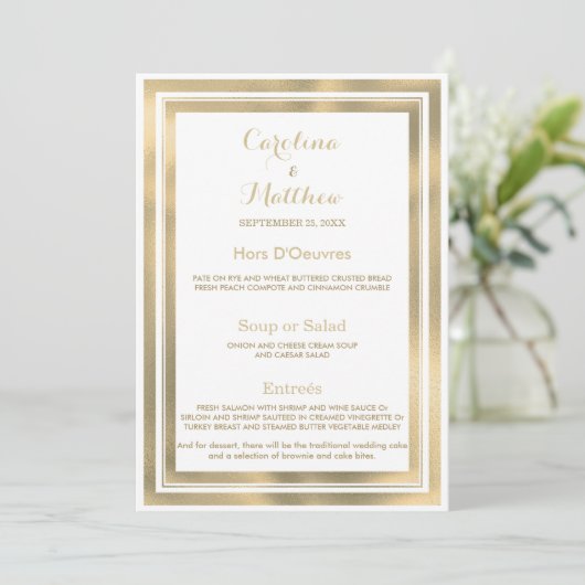 Elegant stijlvol witgouden lijst Huwelijksmenu Menu (Staand voorkant)