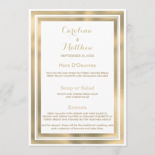 Elegant stijlvol witgouden lijst Huwelijksmenu Menu (Voorkant)