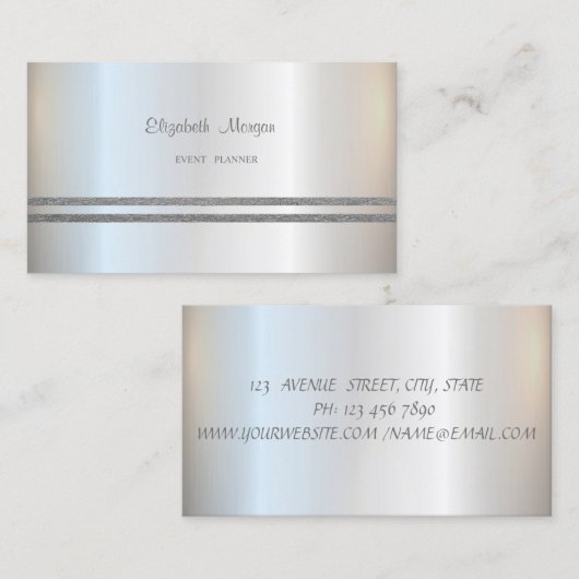 Elegant stijlvol, zilver gestreept visitekaartje (Voorkant / Achterkant)
