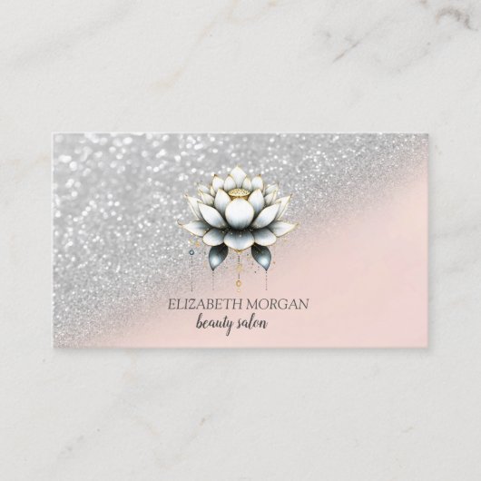 Elegant Stijlvol Zilveren Glitter Bokeh Lotus Pink Visitekaartje (Voorkant)