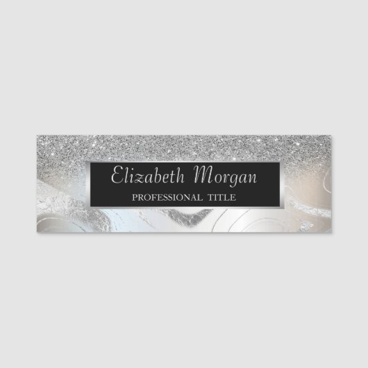 Elegant stijlvol zilveren glitter Lijst Naamplaatje (Voorkant)